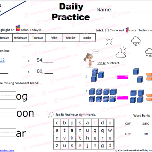 Daily Practice Consonant Blends Sight Words and Math