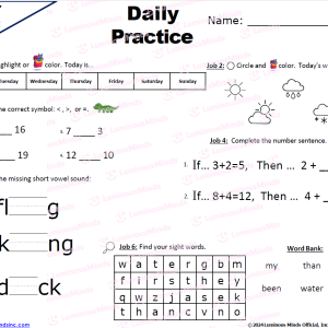 Daily Practice Middle Medial Sound, Sight Words, and Greater Than Less Than