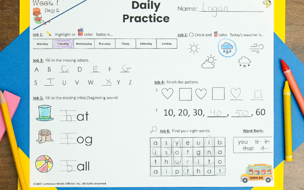 Daily Practice Worksheet | Word Work Phonics Worksheet for Primary-aged Students