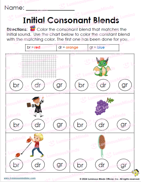 Initial Consonant Blends R Blends Color Coding Worksheet and Activity Sample 2