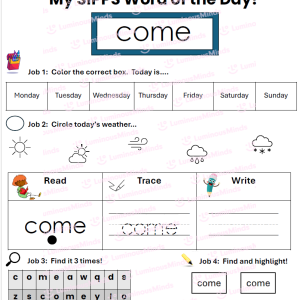 SIPPS-Aligned Plus Level Sight Word Bundle Pack Sight Word Come