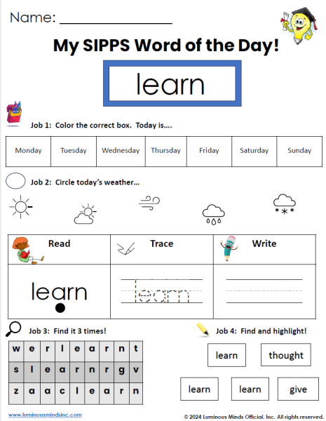 SIPPS Aligned Sight Word Practice Pages, Worksheets, and Activities