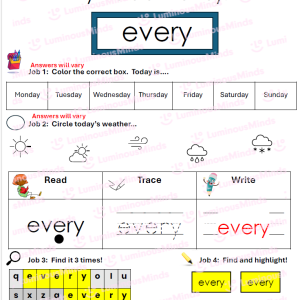 Benchmark-Aligned Second Grade High Frequency Word Student Worksheet Sample Answer Key Sight Word Every