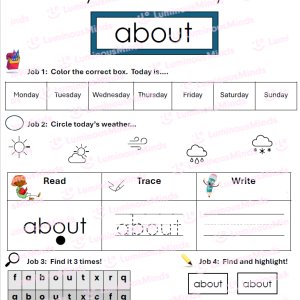 Benchmark-Aligned Second Grade High Frequency Word Student Worksheet Sight Word About