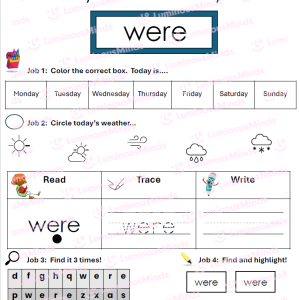 Benchmark-Aligned Second Grade High Frequency Word Student Worksheet Sight Word Were