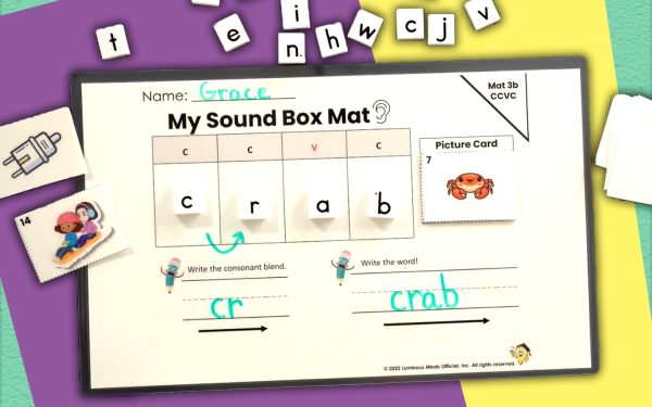 Sound Box Word Building Mat Consonant Blends and Short Vowel Sounds CCVC