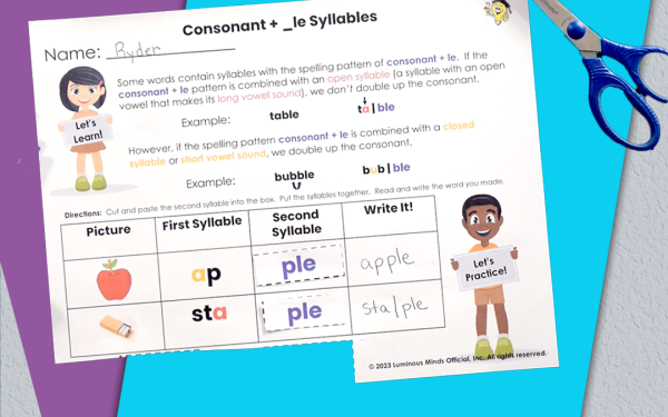 Multisyllabic Words Worksheet Consonant plus le syllables