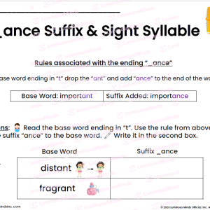 Student Worksheet and Practice with Suffix and Sight Syllable _ence Drop 'ant' Rule