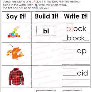 Initial Consonant Blends L Blends bl, fl, and pl Word Building Worksheet and Activity_1
