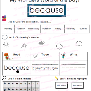 Wonders Aligned High Frequency Word Practice Worksheet Sight Word Because