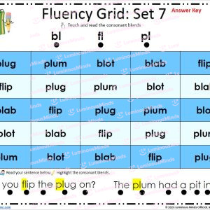 Consonant Blend Fluency Grids R-Blends Bl, fl, pl Grid Set 7 Sample Answer Key