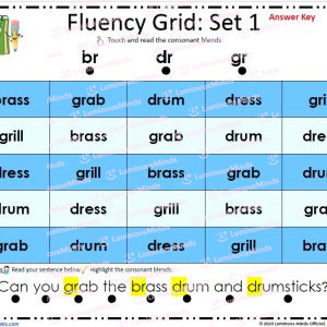 Consonant Blend Fluency Grids R-Blends Br, dr, gr Grid Set 1 Answer Key