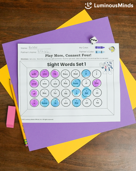 Play More, Connect Four Sight Word Center Station Game