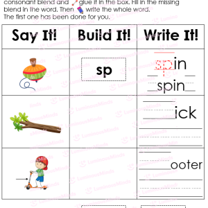 Initial Consonant Blends S Blends st, sp, and sc Word Building Worksheet and Activity_1