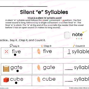 Silent E Syllables Student Worksheet and Activity 1