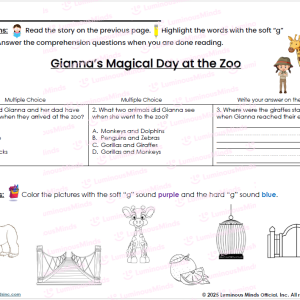 Soft G Reading Comprehension Questions and Test Prep Worksheet and Activity