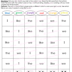 Benchmark-Aligned Kindergarten Shake, Rattle Roll Center Station Sight Word Games Bundle Game Board 1