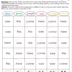 Benchmark-Aligned Kindergarten Shake, Rattle Roll Center Station Sight Word Games Bundle Game Board 10