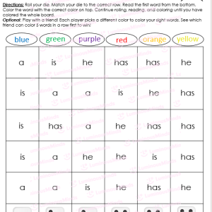 Benchmark-Aligned Kindergarten Shake, Rattle Roll Center Station Sight Word Games Bundle Game Board 3