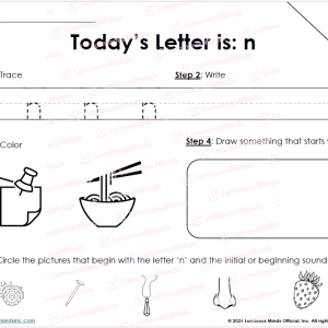 95 Phonics Core Program-Aligned Kindergarten Letter of the Day Student Sample Page Letter n