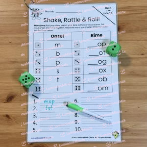 Shake, Rattle, Roll Reading Dice Game Single Student Set | 5 Laminated Mats - One For Each Short Vowel Sound Kit Sample 2