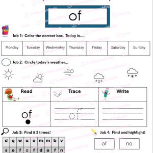 95 Phonics Core Program-Aligned High Frequency Words First Grade Student Worksheet Sample Page_Sight Word: Of