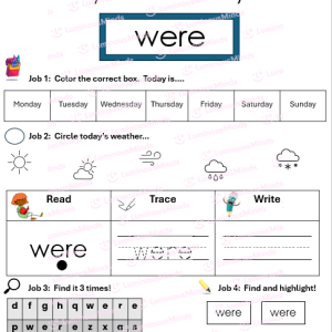 95 Phonics Core Program-Aligned High Frequency Words First Grade Student Worksheet Sample Page_Sight Word: Were
