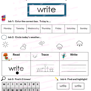 95 Phonics Core Program-Aligned High Frequency Words First Grade Student Worksheet Sample Page_Sight Word: Write