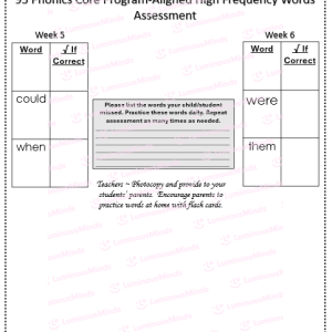 95 Phonics Core Program-Aligned High Frequency Words First Grade Teacher Assessment Sample Page