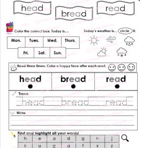 Head, Bread, Read Review Sheet Worksheet Page 1