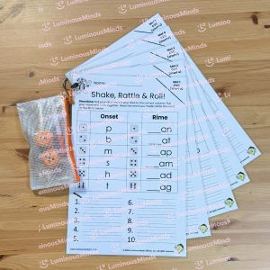 Shake, Rattle, Roll Reading Dice Game Single Student Set | 5 Laminated Mats - One For Each Short Vowel Sound Kit Sample 4