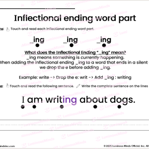 Word Study and Practice with Suffix and Inflectional Endings ing Definition and Student Reading and Writing Practice Worksheet 1